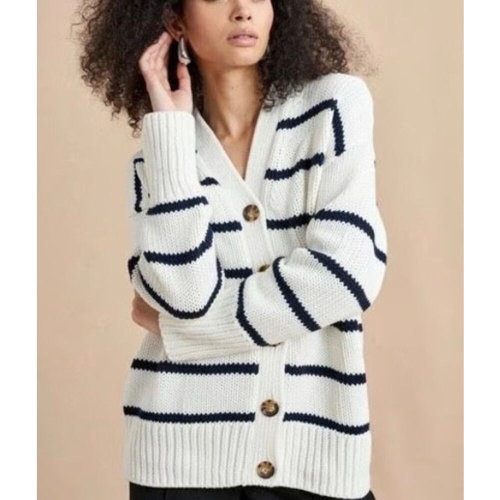 La Ligne Marina Striped Cable Knit Cardigan Women’s Sz. M - Picture 3 of 11